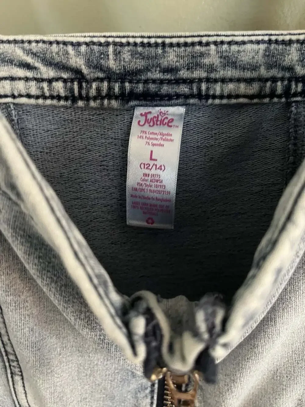 Justice Girls Acid Wash Zip-Front Denim Dress Size L (12/14)